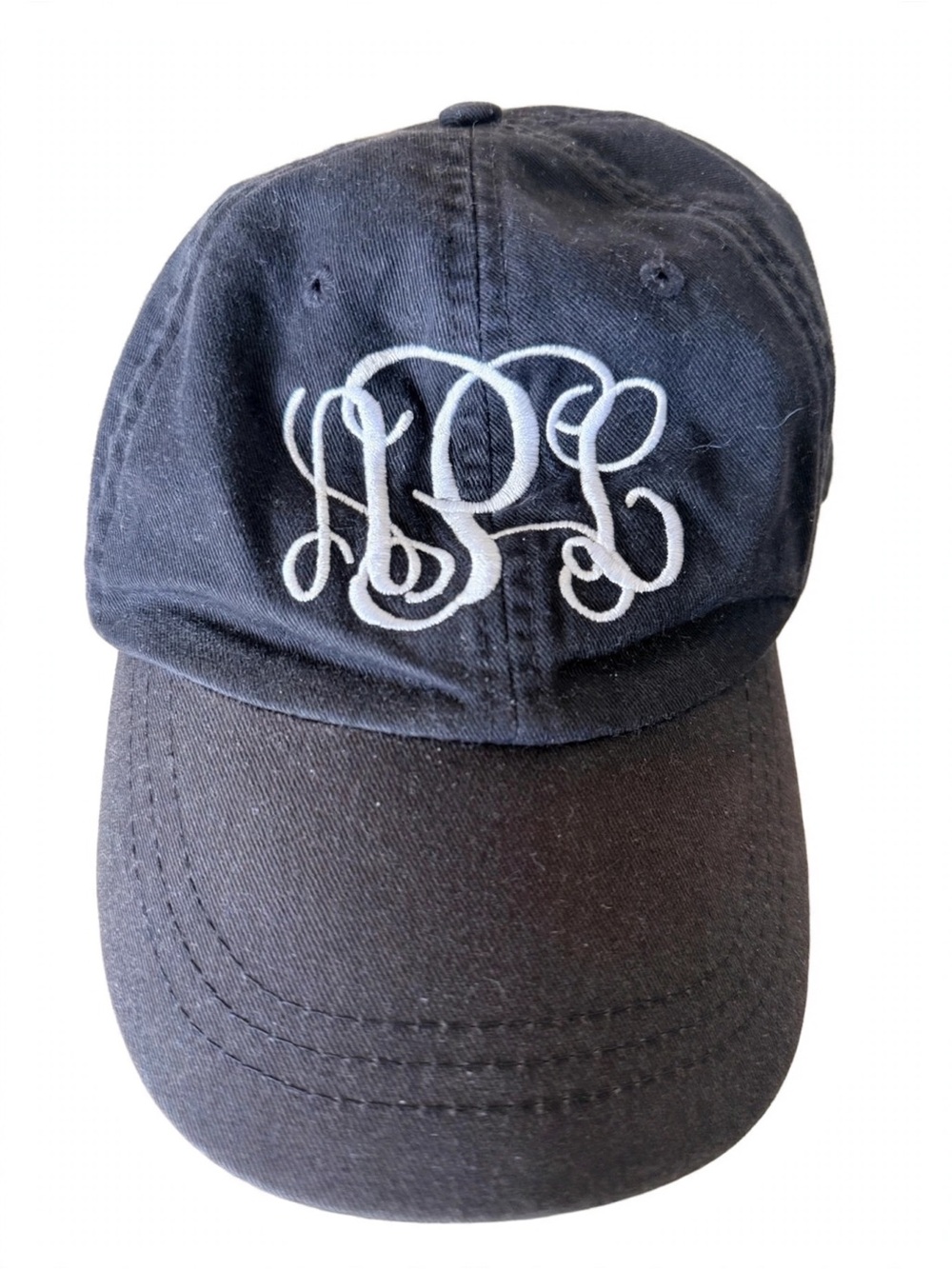 Adams Monogram Black Baseball Cap with White Embroidery - APL Initials